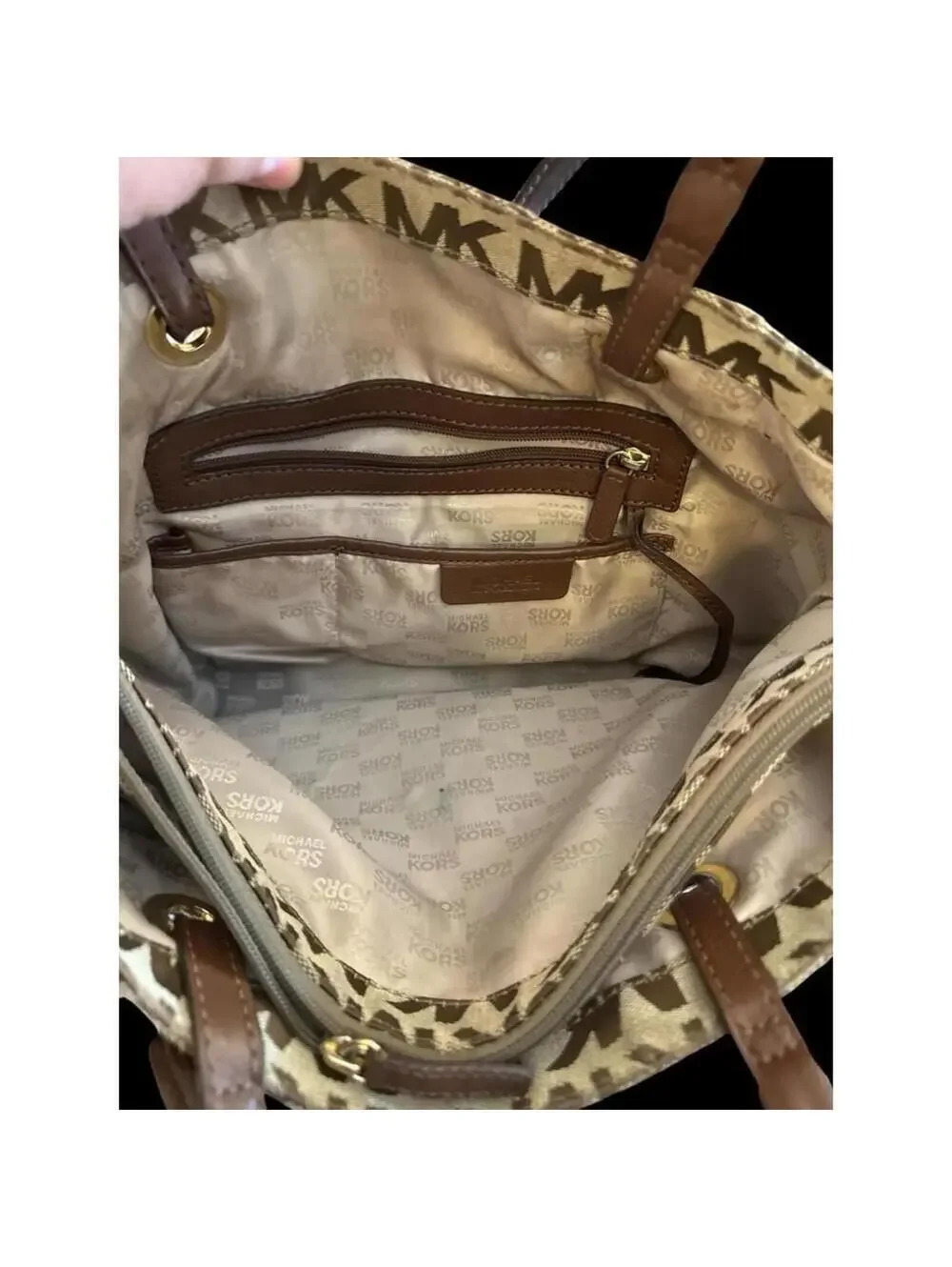 Michael Kors Tote Bag Canvas East West Jacquard Classic Business Gold Fob